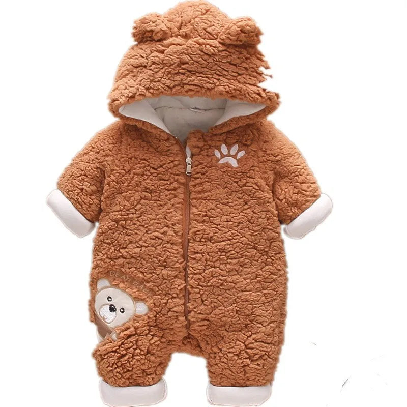 Winter Baby Romper – Embroidered Bear & Cozy Fleece