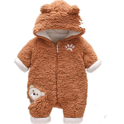 Winter Baby Romper – Embroidered Bear & Cozy Fleece