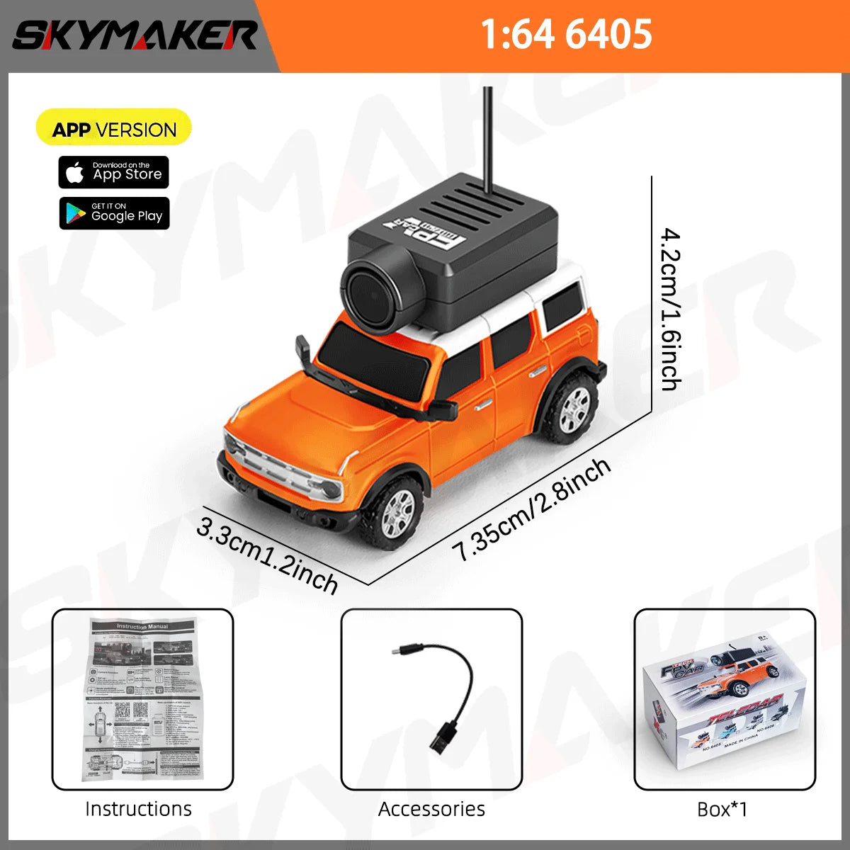 FPV Mini Car Toy – 1:64 RC Camera Car with LED Ambient Lights