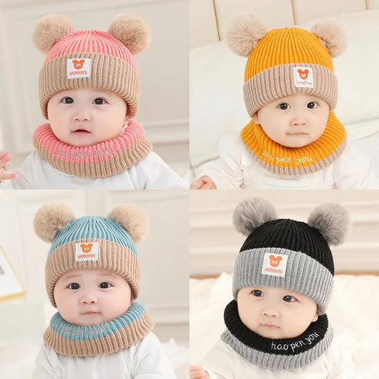 Cute Bear Knit Hat & Scarf Set for Kids