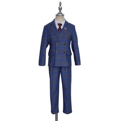 Boys’ 3-Piece Plaid Suit – Blazer, Vest & Pants (1–14Y)