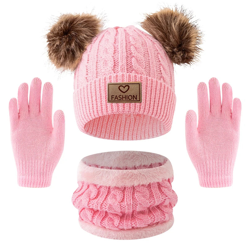 Kids 3PCS Winter Hat, Scarf & Gloves Set