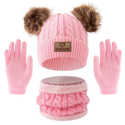Kids 3PCS Winter Hat, Scarf & Gloves Set