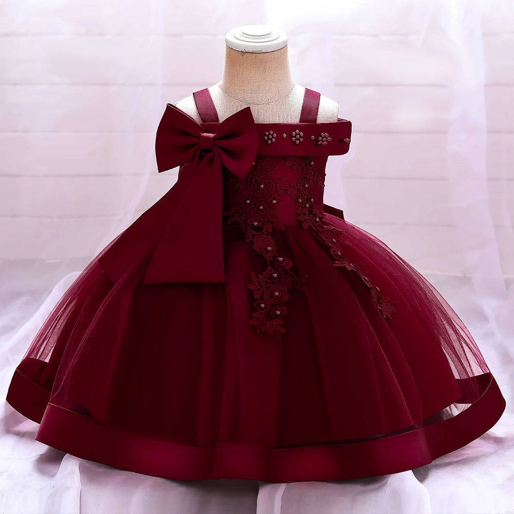 Elegant Infant Dress – Bow Lace Princess Party Wear