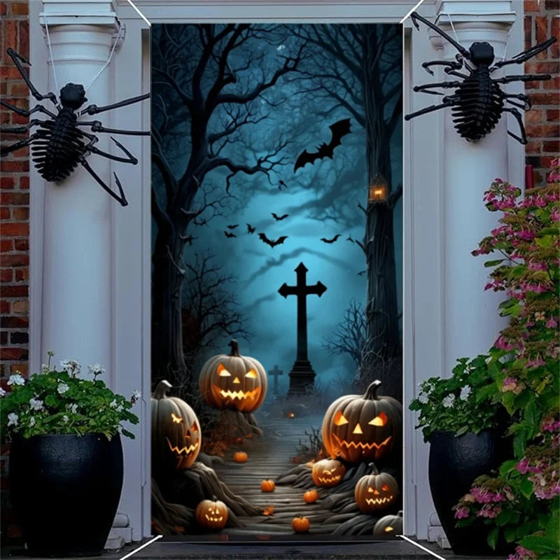 Halloween Door Banner – Scary Moon Night & Cemetery Scene