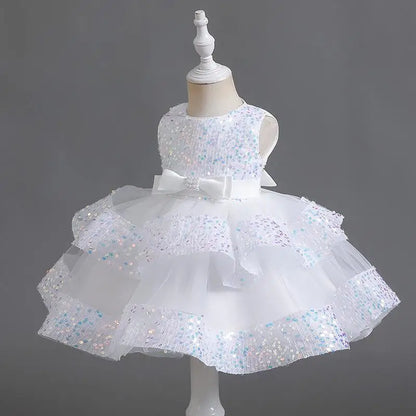 Girls’ Summer Party Dress – Sequin & Beaded Bow Detail