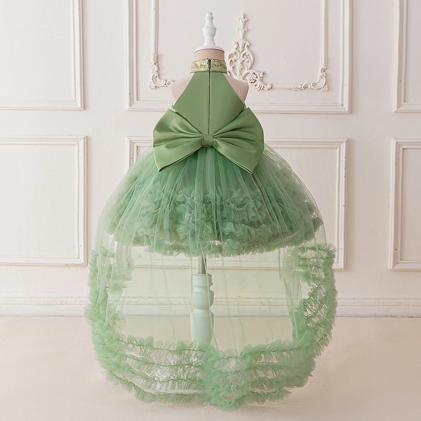 Elegant Baby Party Dress – Sequin Princess Gown with Big Bow & Train