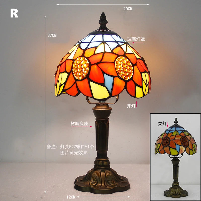 Table Lamp: E27 Stained Glass, Baroque Mediterranean Style for Bedroom & Nightstand