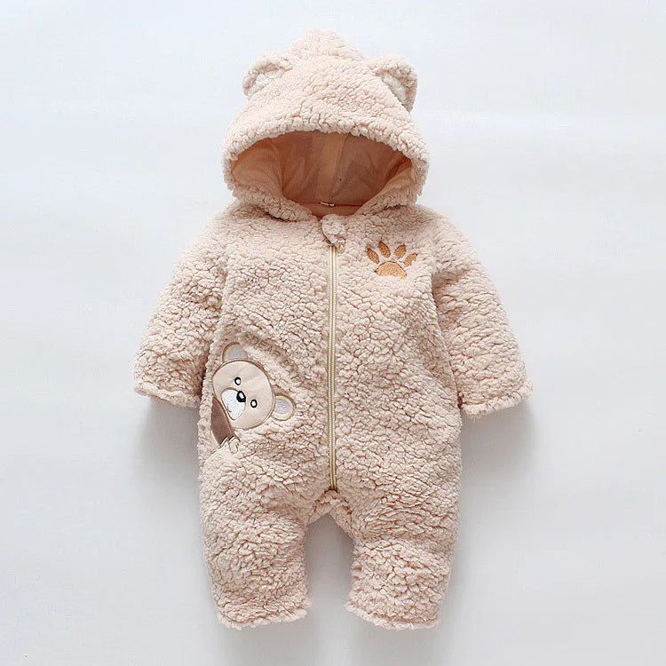 Winter Baby Romper – Embroidered Bear & Cozy Fleece