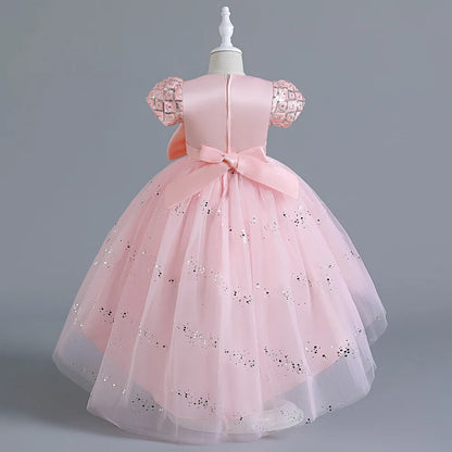 Kids’ Sequin Dress – High-Low Puffy Tutu with Bow Belt