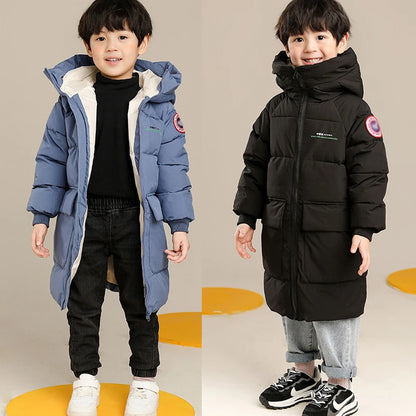 Boys' Long Winter Jacket – Warm Hooded Coat (2–10Y)