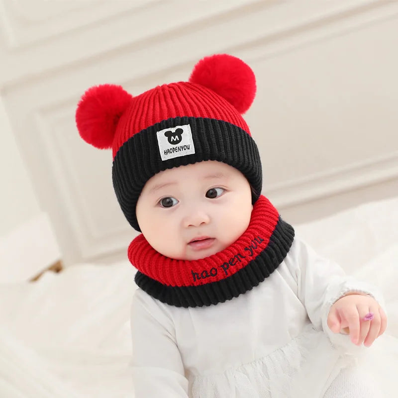 Cute Bear Knit Hat & Scarf Set for Kids