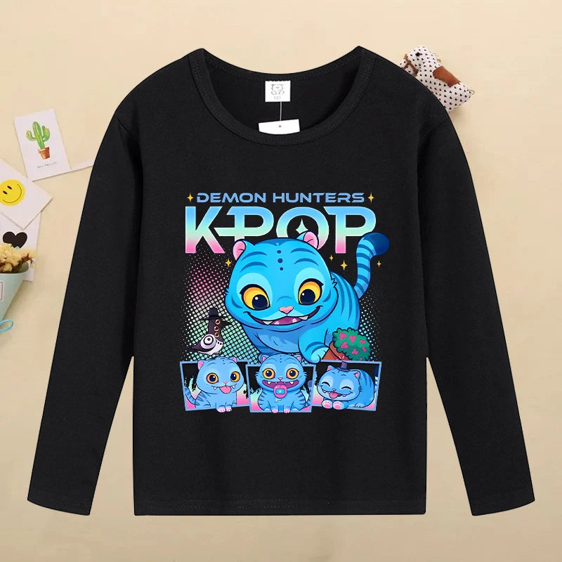 Kpop Demon Hunters Kids T-Shirt – Kawaii Cartoon Long Sleeve Top