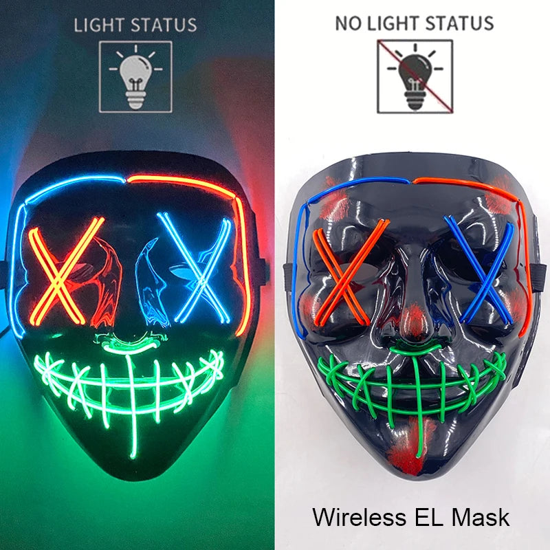 Wireless Neon LED Purge Mask – Glowing Halloween Party Mask
