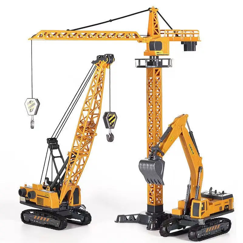 Engineering Diecast Vehicle Set – Tower Crane, Forklift, Bulldozer & Excavator for Boys!