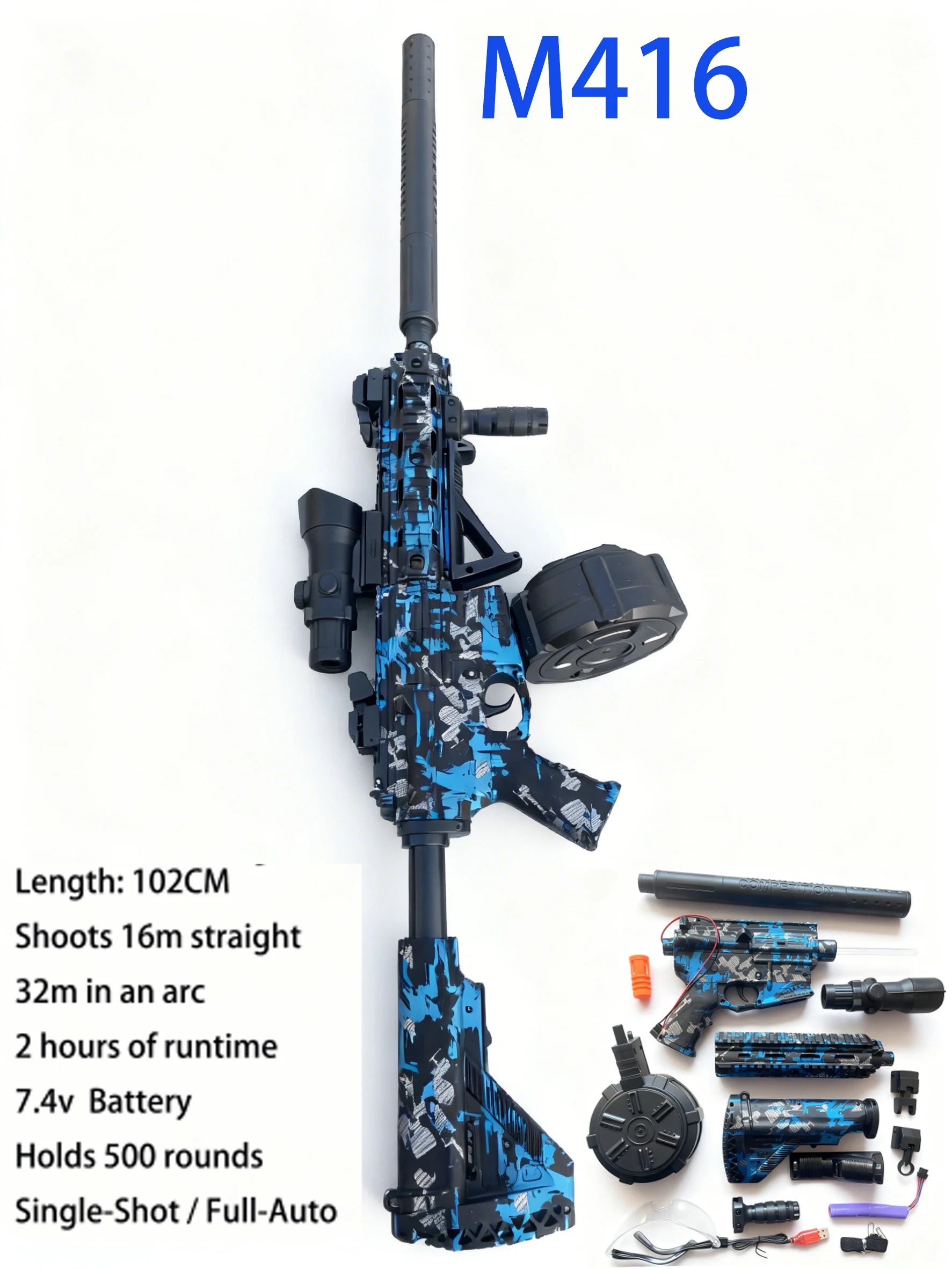 Perfect Gift for Men & Teens: M416 Full Auto Gel Blaster Gun - Dominate with 16m Straight Shooting, Ultimate Outdoor Battlefield