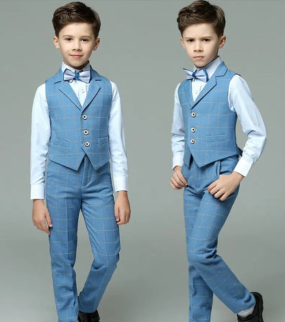 Boys’ 4-Piece Summer Suit – Vest, Shirt, Pants & Bowtie for Weddings