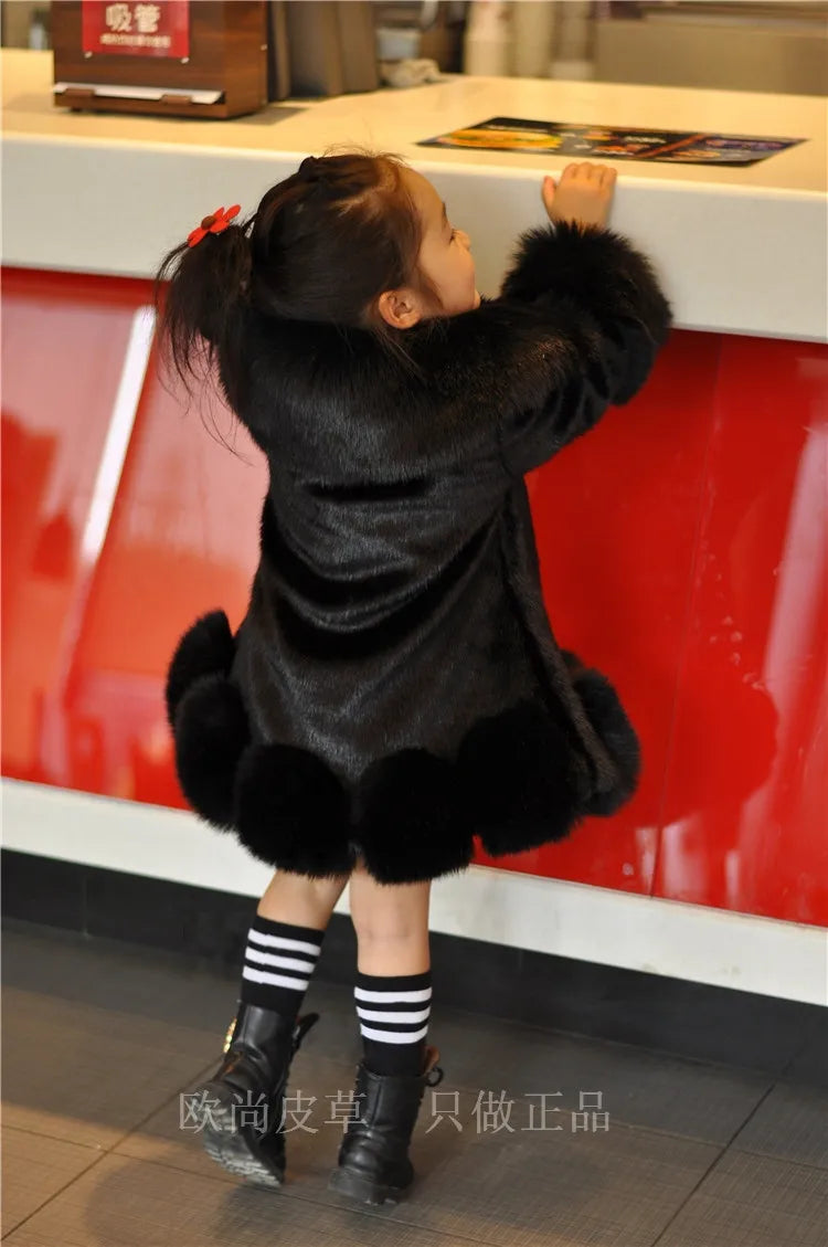 Korean Style Girls’ Winter Coat – Fox Fur Look