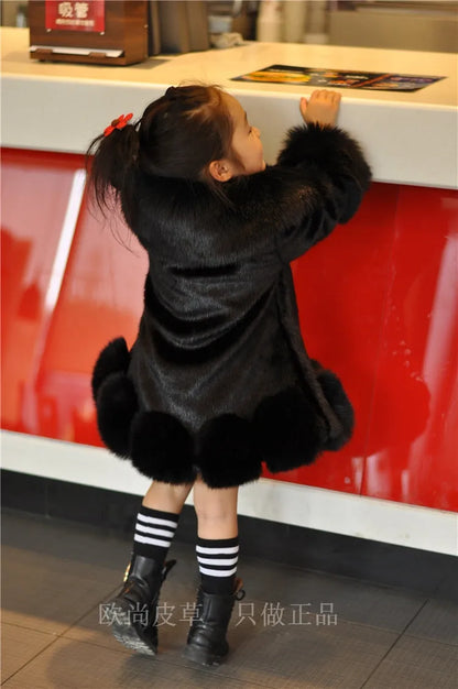 Korean Style Girls’ Winter Coat – Fox Fur Look