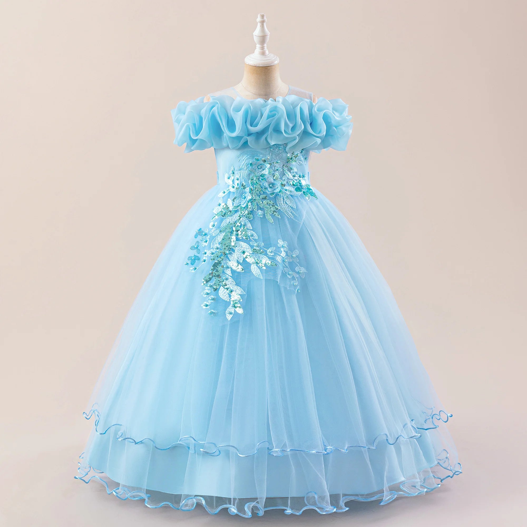 Prom & Party Dress – Girls Floral Mesh Gown