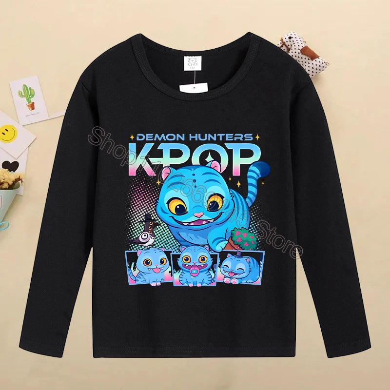 Kpop Demon Hunters Kids T-Shirt – Kawaii Cartoon Long Sleeve Top
