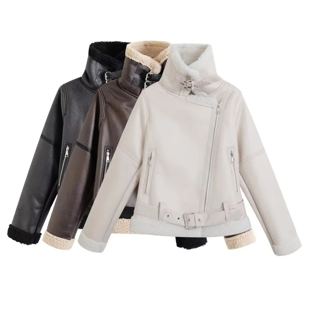 Retro Moto Style Coat – 2024 A/W Women's Fur Outerwear