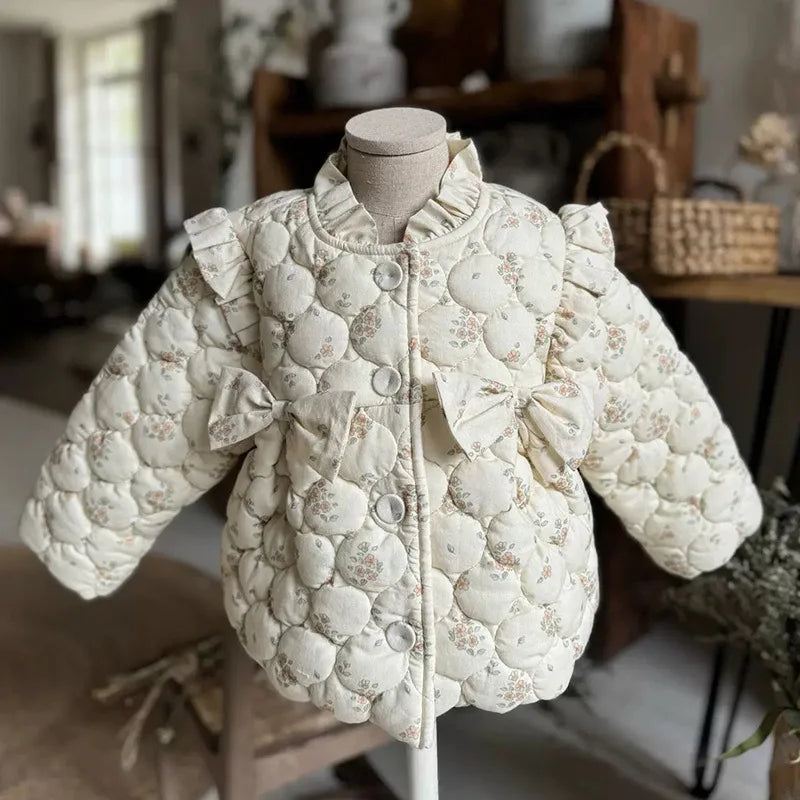 Baby Girls’ Thick Coat – Velvet Lined Floral Winter Jacket