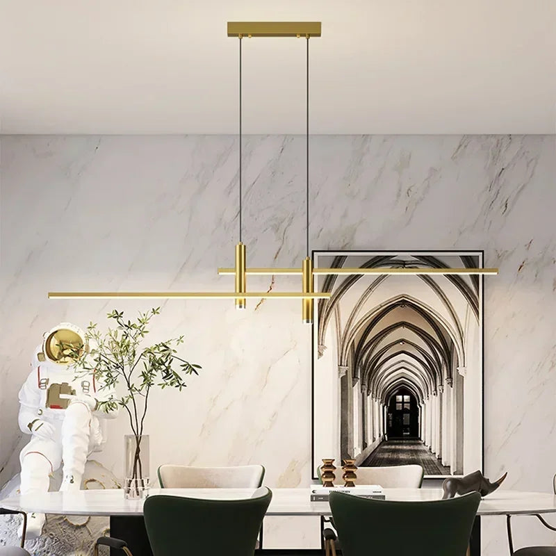 Modern LED Pendant Light: Sleek Long Strip Chandelier for Dining & Living Rooms