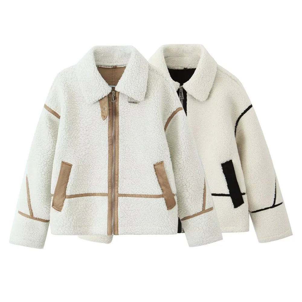 Women's Warm Long Sleeve Jacket with Zipper Pockets