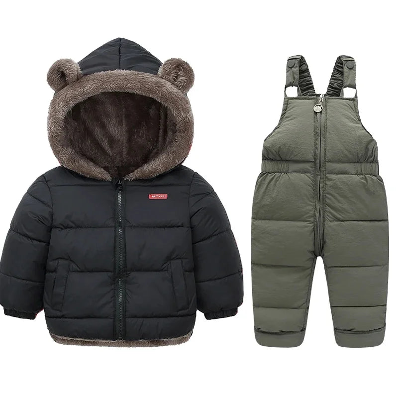 Warm 2Pcs Winter Clothes – Hooded Fleece Coat + Pants for Kids