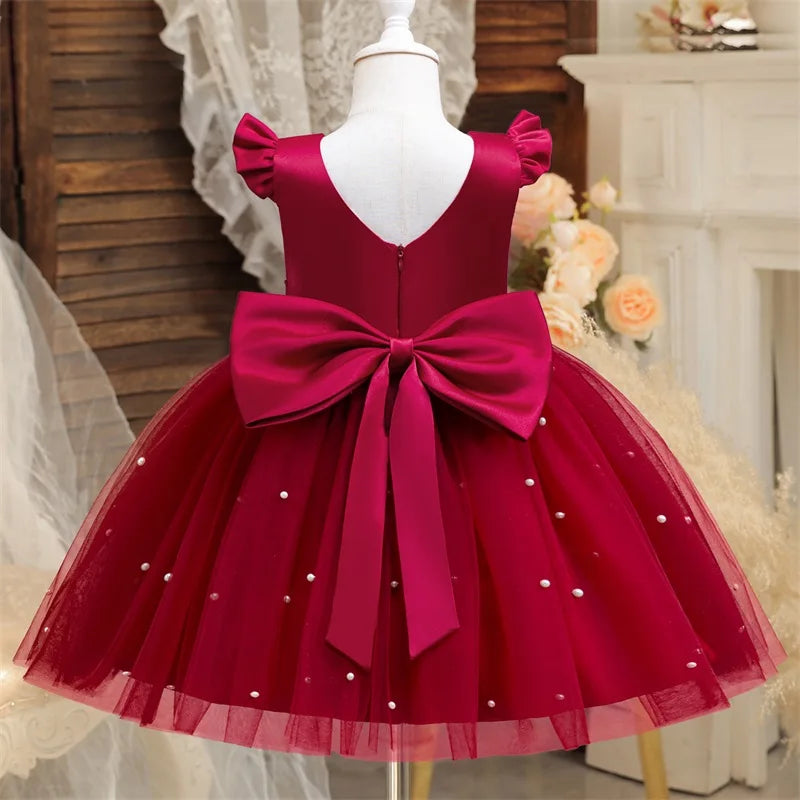 Kids Flower Girl Dress – Elegant Bow Tulle Party Wear
