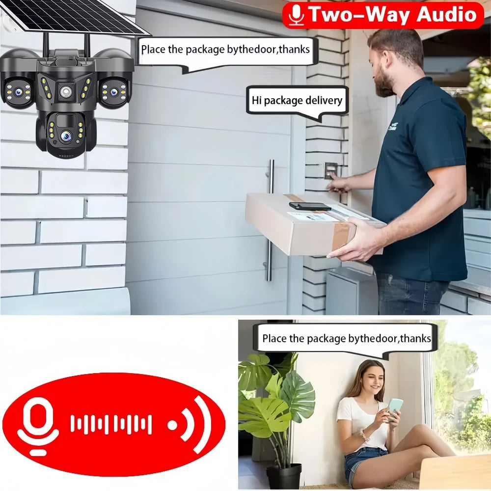 Triple Lens 15MP 4G Solar Security Camera | 10X Zoom | PIR Motion Detect