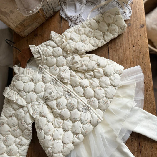 Baby Girls’ Thick Coat – Velvet Lined Floral Winter Jacket