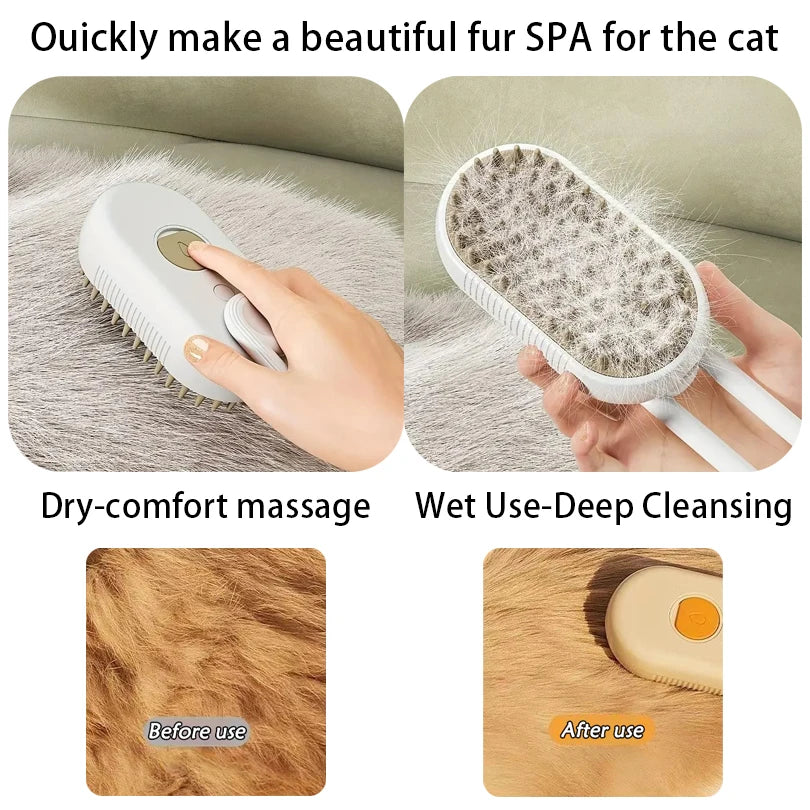 3-in-1 Pet Spa Brush: Steam, Spray, and Groom with Ease