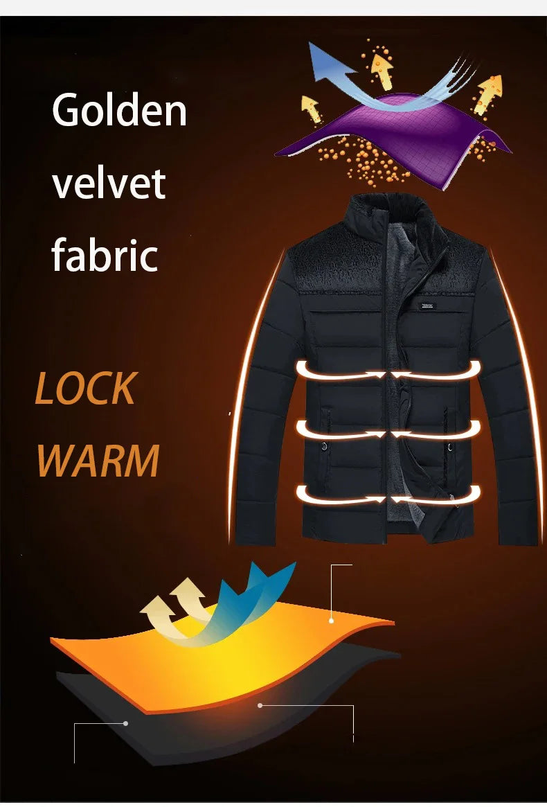 Stand Collar Puffer Jacket – Plush Thick Parka for Men