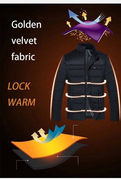 Stand Collar Puffer Jacket – Plush Thick Parka for Men