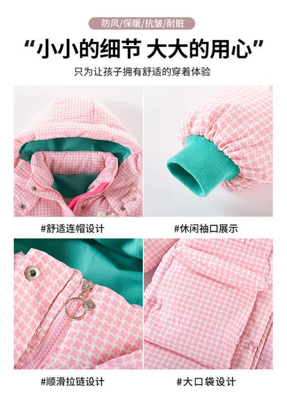 Warm Grid Design Jacket for Girls – Bonus Bear Toy 2025