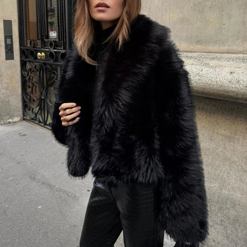 Shawl Collar Faux Fur Jacket – Bold Winter Look