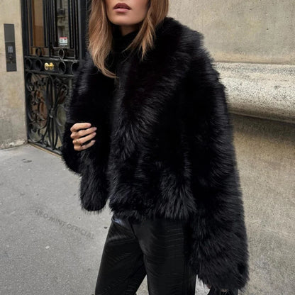 Shawl Collar Faux Fur Jacket – Bold Winter Look