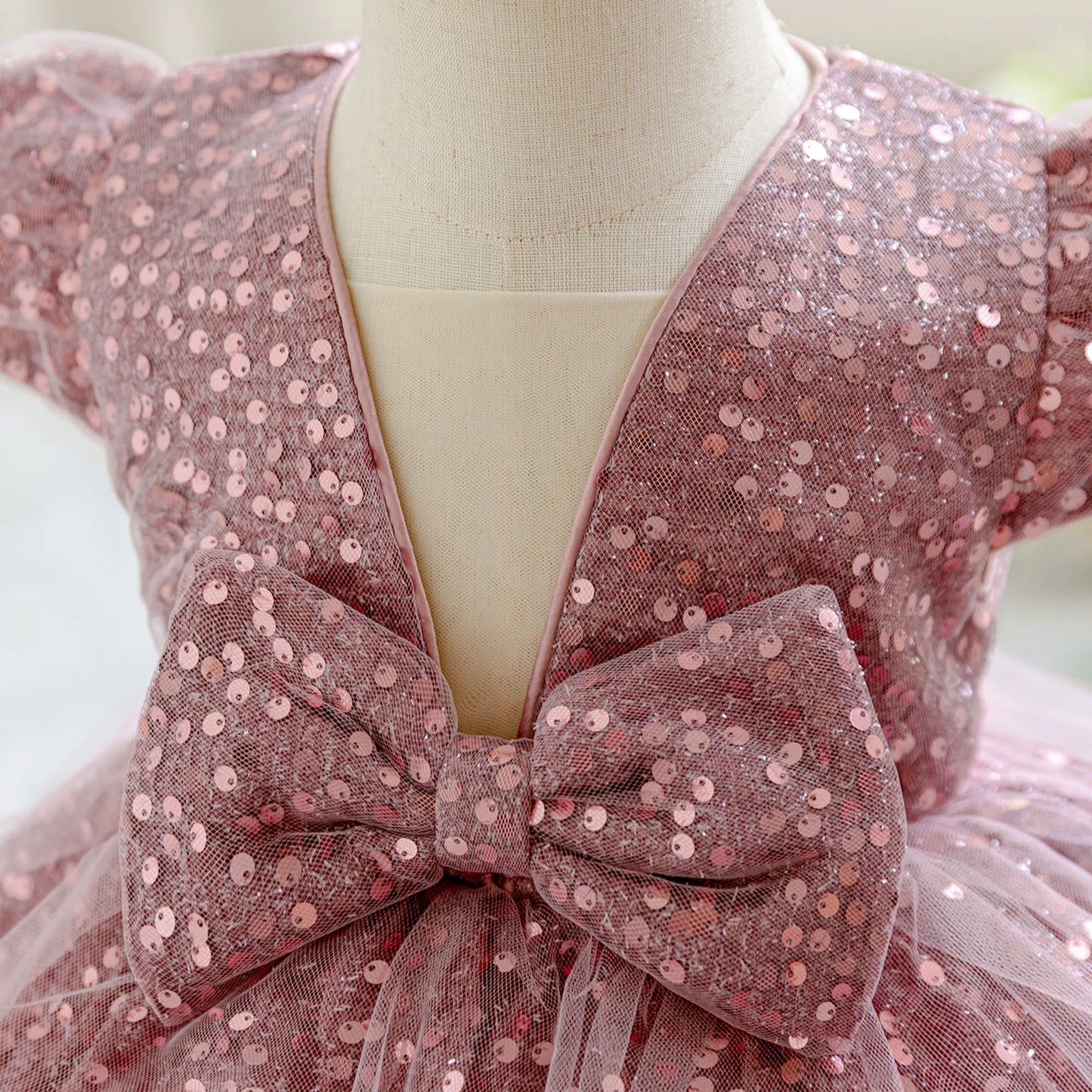 Baby Girl Party Dress – Elegant Sequin Bow Gown