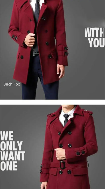 British Style Trench Coat for Men – Slim Fit Woolen Overcoat