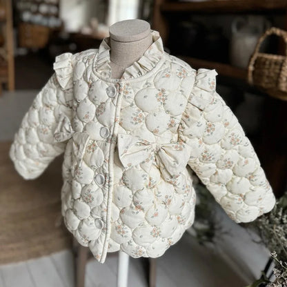 Baby Girls’ Thick Coat – Velvet Lined Floral Winter Jacket