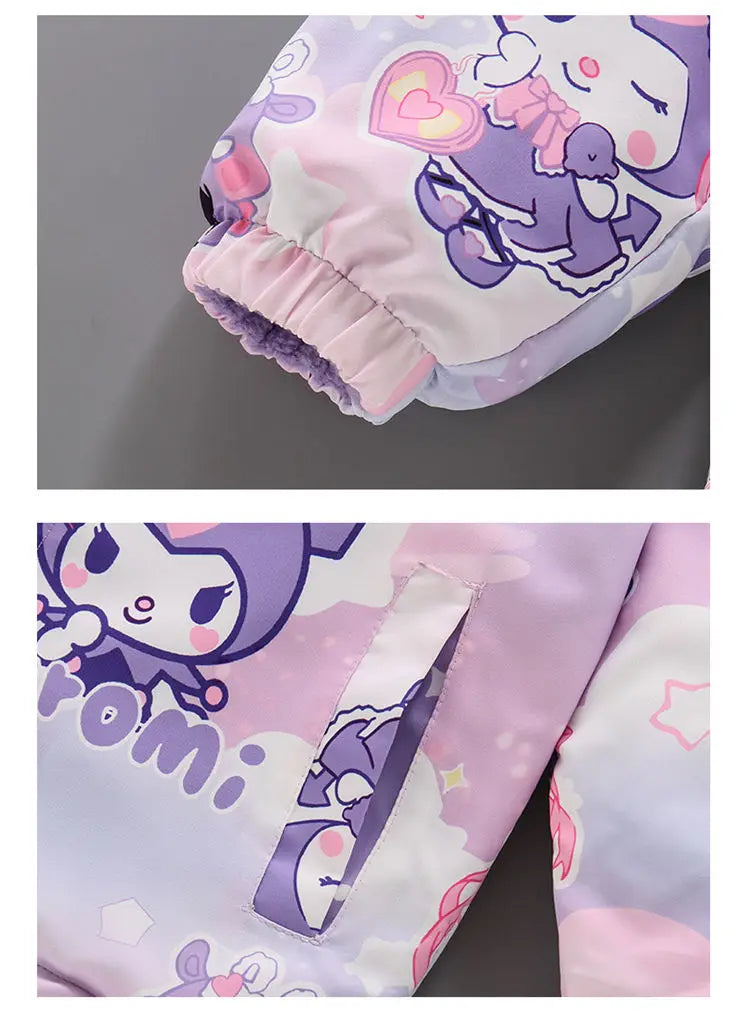 Teen Girls’ Plush Jacket – Cartoon Hooded Outerwear