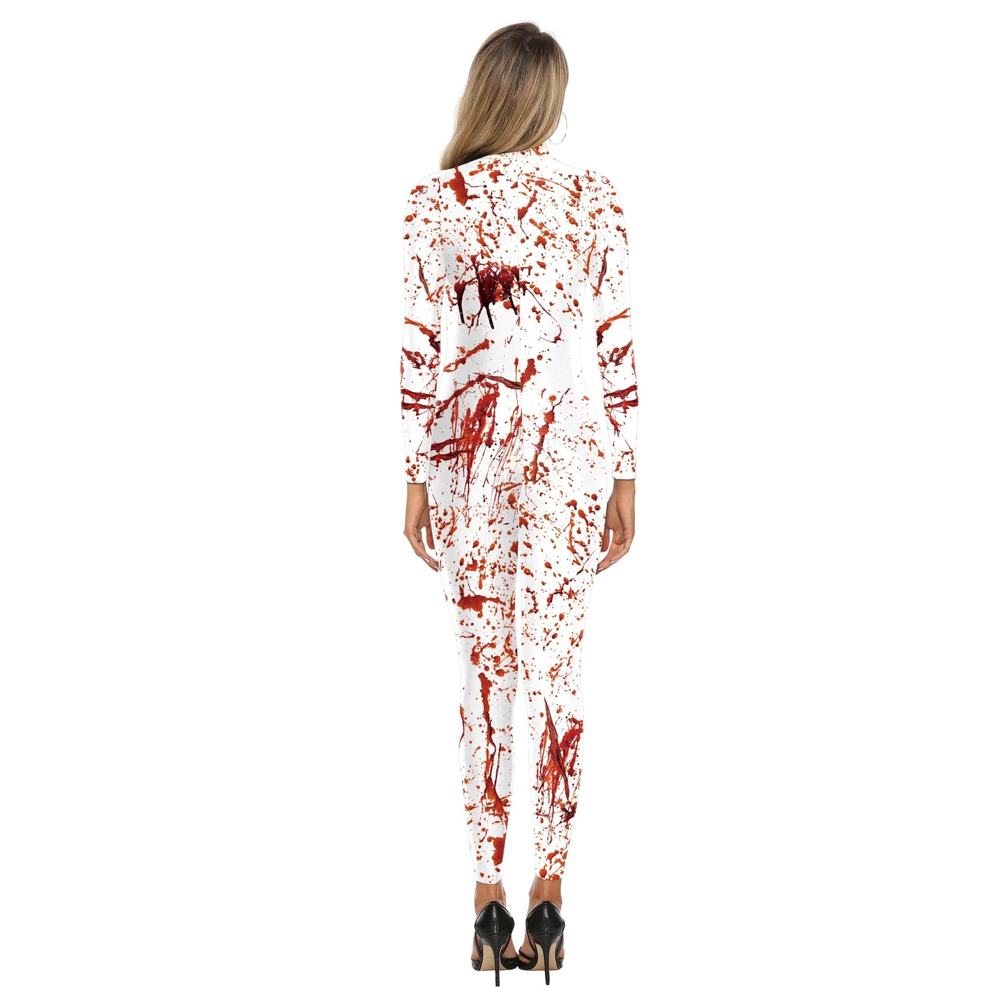 Scary Nurse Cosplay Costume – Blood-Print Slim Bodysuit for Party