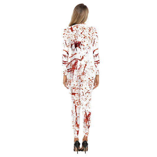Scary Nurse Cosplay Costume – Blood-Print Slim Bodysuit for Party
