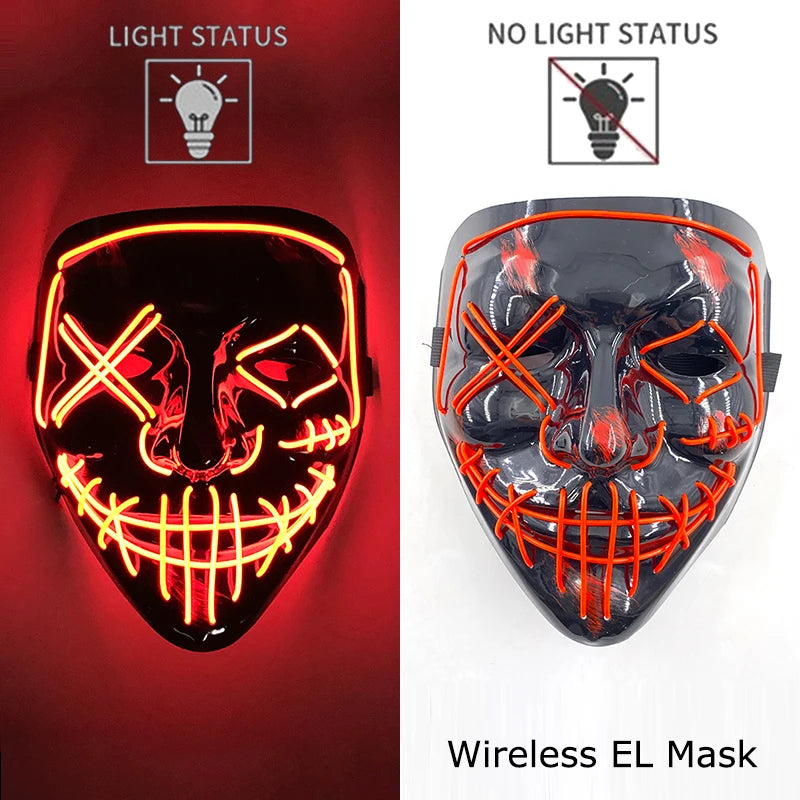 Wireless Neon LED Purge Mask – Glowing Halloween Party Mask