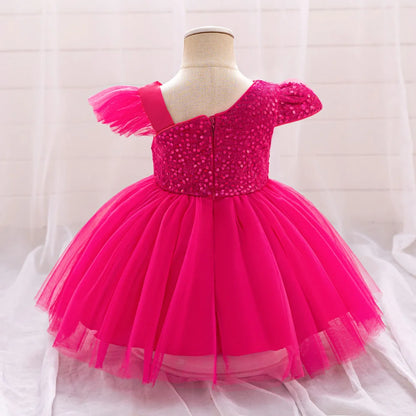 Cute Fly Sleeve Baby Girl Birthday Outfit
