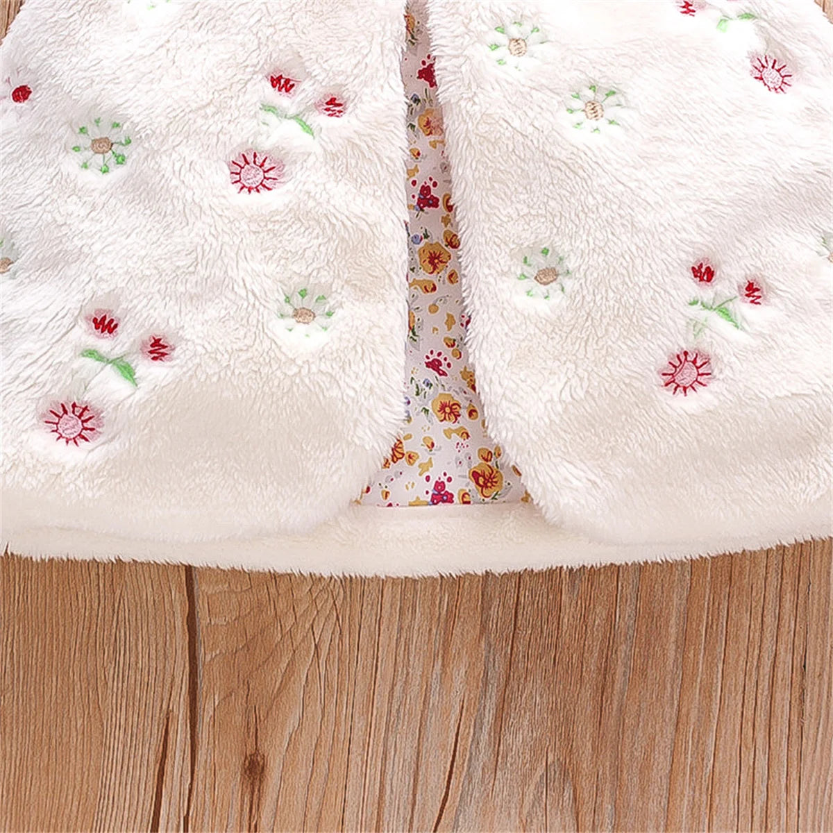 Baby Girls’ Fur Vest – Embroidered Sleeveless Coat (0–3Y)