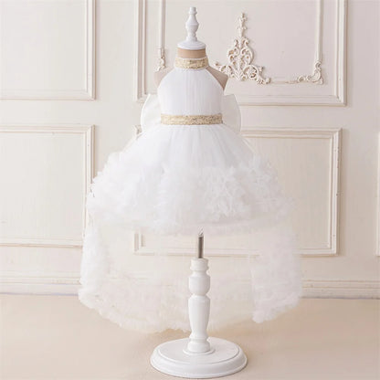 Elegant Baby Party Dress – Sequin Princess Gown with Big Bow & Train