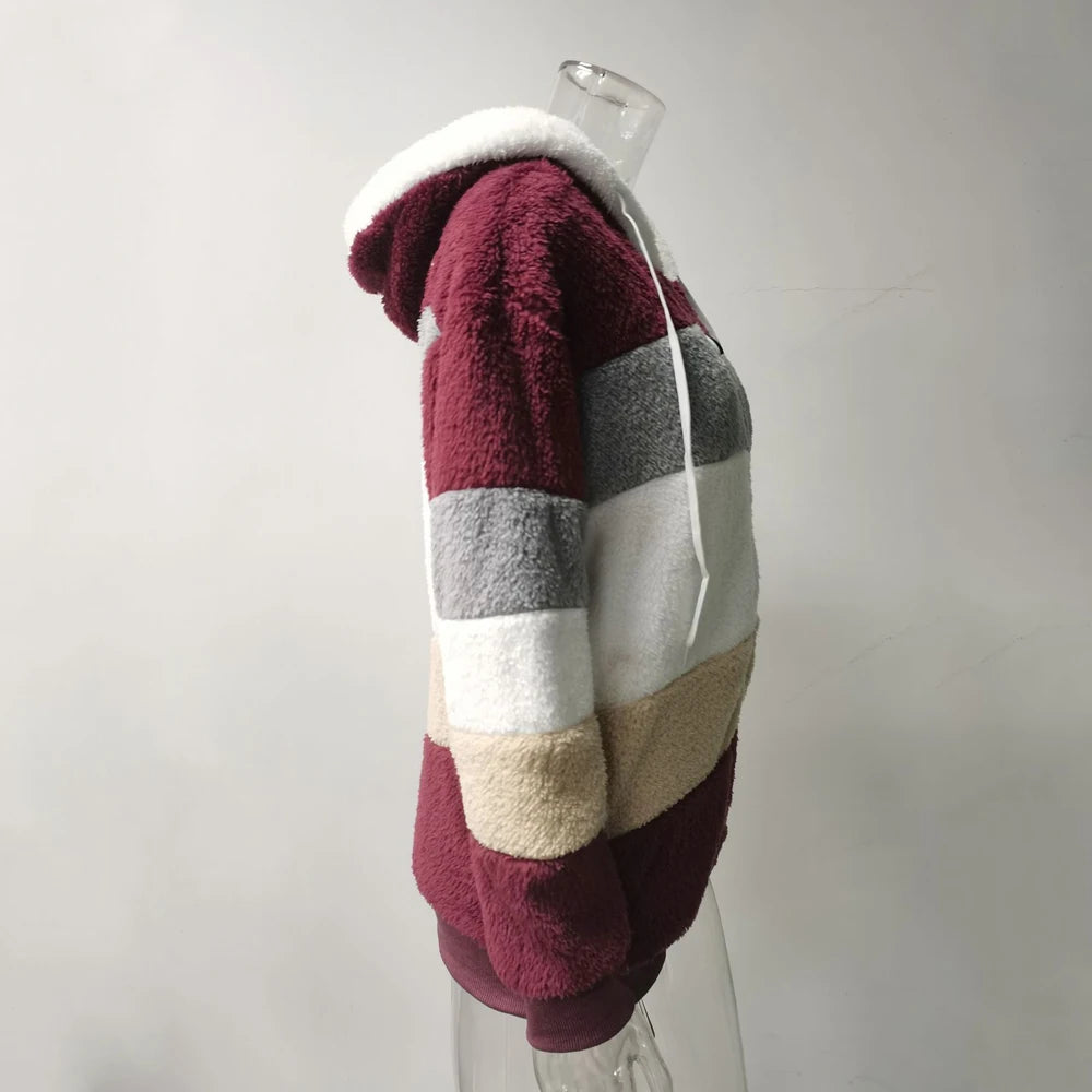 Oversized Hooded Plush Jacket 2024 – Warm Cashmere Streetwear for Women